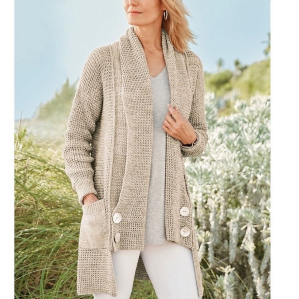 Soft Surroundings Townsend Cardigan Sweater in Oatmeal Size M
